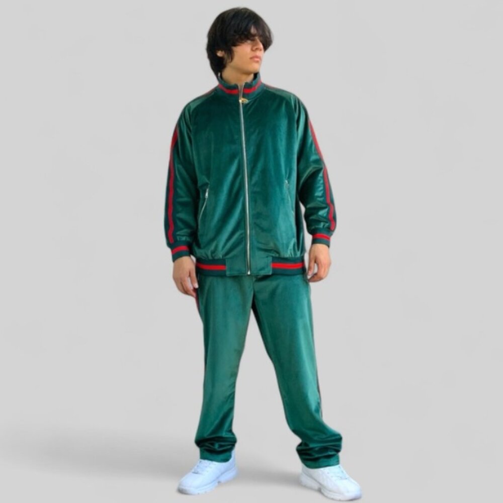 Men's Manzini Green | Red Velvet Casual Tracksuits NWT